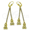 Oro Laminado Long Earring, Gold Filled Style Teddy Bear Design, with White Crystal, Polished, Golden Finish, 5.101.006