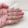 Oro Laminado Long Earring, Gold Filled Style Heart Design, with White Crystal, Diamond Cutting Finish, Golden Finish, 5.104.004