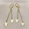 Oro Laminado Long Earring, Gold Filled Style Heart Design, with White Crystal, Diamond Cutting Finish, Golden Finish, 5.104.004