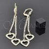 Oro Laminado Long Earring, Gold Filled Style Heart Design, with White Crystal, Matte Finish, Golden Finish, 5.105.011