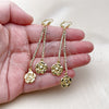 Oro Laminado Long Earring, Gold Filled Style Flower Design, with White Crystal, Polished, Golden Finish, 5.110.003
