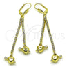 Oro Laminado Long Earring, Gold Filled Style Heart and Arrow Design, with White Crystal, Polished, Golden Finish, 5.098.010
