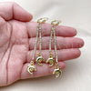 Oro Laminado Long Earring, Gold Filled Style Dolphin Design, with White Crystal, Polished, Golden Finish, 5.100.002