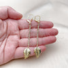 Oro Laminado Long Earring, Gold Filled Style Leaf Design, with White Crystal, Polished, Golden Finish, 5.089.013