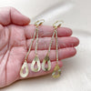 Oro Laminado Long Earring, Gold Filled Style Teardrop Design, with White Crystal, Diamond Cutting Finish, Golden Finish, 5.099.003