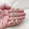 Oro Laminado Long Earring, Gold Filled Style Bird Design, with White Crystal, Polished, Golden Finish, 5.088.003