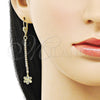 Oro Laminado Long Earring, Gold Filled Style Star and Flower Design, with White Crystal, Diamond Cutting Finish, Golden Finish, 5.086.001