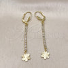 Oro Laminado Long Earring, Gold Filled Style Star and Flower Design, with White Crystal, Diamond Cutting Finish, Golden Finish, 5.086.001