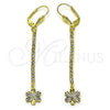 Oro Laminado Long Earring, Gold Filled Style Star and Flower Design, with White Crystal, Diamond Cutting Finish, Golden Finish, 5.086.001