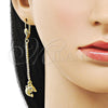 Oro Laminado Long Earring, Gold Filled Style Dolphin Design, with White Crystal, Polished, Golden Finish, 5.089.008