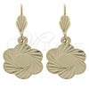 Oro Laminado Dangle Earring, Gold Filled Style Flower Design, Diamond Cutting Finish, Golden Finish, 5.098.015
