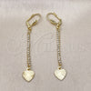 Oro Laminado Long Earring, Gold Filled Style Heart Design, with White Crystal, Diamond Cutting Finish, Golden Finish, 5.074.008.1