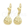 Oro Laminado Dangle Earring, Gold Filled Style Leaf Design, Polished, Golden Finish, 5.084.019