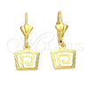 Oro Laminado Dangle Earring, Gold Filled Style Spiral Design, Diamond Cutting Finish, Golden Finish, 5.067.012