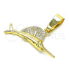 Oro Laminado Fancy Pendant, Gold Filled Style Fish Design, Diamond Cutting Finish, Golden Finish, 5.180.029