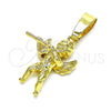 Oro Laminado Religious Pendant, Gold Filled Style Angel Design, Diamond Cutting Finish, Golden Finish, 5.183.001
