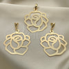 Oro Laminado Earring and Pendant Adult Set, Gold Filled Style Flower Design, Polished, Golden Finish, 5.062.002