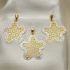 Oro Laminado Earring and Pendant Adult Set, Gold Filled Style Flower Design, Polished, Tricolor, 5.044.001