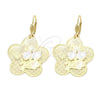 Oro Laminado Dangle Earring, Gold Filled Style Flower and Filigree Design, Polished, Tricolor, 5.102.008
