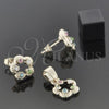 Oro Laminado Earring and Pendant Adult Set, Gold Filled Style Flower Design, with White Crystal, Polished, Golden Finish, 5.052.013