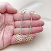 Oro Laminado Long Earring, Gold Filled Style Flower Design, with White Crystal, Diamond Cutting Finish, Golden Finish, 5.087.001.1