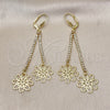 Oro Laminado Long Earring, Gold Filled Style Flower Design, with White Crystal, Diamond Cutting Finish, Golden Finish, 5.075.002.1