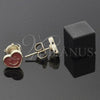 Oro Laminado Stud Earring, Gold Filled Style Heart and Smile Design, Red Enamel Finish, Golden Finish, 02.64.0236 *PROMO*