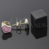 Oro Laminado Stud Earring, Gold Filled Style Heart and Smile Design, Pink Enamel Finish, Golden Finish, 02.64.0237 *PROMO*