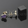 Oro Laminado Stud Earring, Gold Filled Style Heart and Smile Design, Enamel Finish, Golden Finish, 02.64.0238 *PROMO*