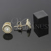Oro Laminado Stud Earring, Gold Filled Style Flower Design, with White Crystal, Yellow Enamel Finish, Golden Finish, 02.64.0270 *PROMO*