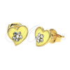 Oro Laminado Stud Earring, Gold Filled Style Heart and Flower Design, with White Crystal, Yellow Enamel Finish, Golden Finish, 02.64.0274 *PROMO*