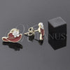 Oro Laminado Stud Earring, Gold Filled Style Hat and Flower Design, with White Crystal, Red Enamel Finish, Golden Finish, 02.64.0281 *PROMO*