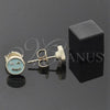 Oro Laminado Stud Earring, Gold Filled Style Smile Design, Turquoise Enamel Finish, Golden Finish, 02.64.0311 *PROMO*