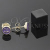 Oro Laminado Stud Earring, Gold Filled Style Smile Design, Purple Enamel Finish, Golden Finish, 02.64.0316 *PROMO*