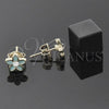 Oro Laminado Stud Earring, Gold Filled Style Flower Design, with White Crystal, Turquoise Enamel Finish, Golden Finish, 02.64.0317 *PROMO*