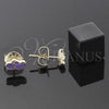 Oro Laminado Stud Earring, Gold Filled Style Heart Design, Purple Enamel Finish, Golden Finish, 02.64.0328 *PROMO*