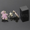 Oro Laminado Stud Earring, Gold Filled Style Teddy Bear Design, Pink Enamel Finish, Golden Finish, 02.64.0330 *PROMO*