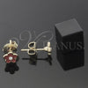 Oro Laminado Stud Earring, Gold Filled Style Flower Design, with White Crystal, Orange Enamel Finish, Golden Finish, 02.64.0332 *PROMO*