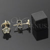 Oro Laminado Stud Earring, Gold Filled Style Flower Design, with White Crystal, White Enamel Finish, Golden Finish, 02.64.0333 *PROMO*