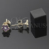 Oro Laminado Stud Earring, Gold Filled Style Flower Design, with White Crystal, Enamel Finish, Golden Finish, 02.64.0336 *PROMO*