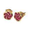 Oro Laminado Stud Earring, Gold Filled Style Flower Design, Red Enamel Finish, Golden Finish, 02.64.0340 *PROMO*