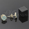 Oro Laminado Stud Earring, Gold Filled Style Flower and Heart Design, Turquoise Enamel Finish, Golden Finish, 02.64.0379 *PROMO*