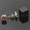 Oro Laminado Stud Earring, Gold Filled Style Flower Design, Red Enamel Finish, Golden Finish, 02.64.0382 *PROMO*