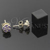 Oro Laminado Stud Earring, Gold Filled Style Flower Design, Purple Enamel Finish, Golden Finish, 02.64.0402 *PROMO*