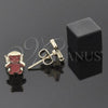 Oro Laminado Stud Earring, Gold Filled Style Teddy Bear Design, Orange Enamel Finish, Golden Finish, 02.64.0404 *PROMO*