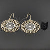 Oro Laminado Dangle Earring, Gold Filled Style Greek Key Design, Diamond Cutting Finish, Tricolor, 5.083.003