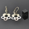 Oro Laminado Dangle Earring, Gold Filled Style Flower Design, Polished, Tricolor, 5.109.013