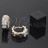 Oro Laminado Huggie Hoop, Gold Filled Style Flower Design, with White Cubic Zirconia, Polished, Golden Finish, 5.130.026