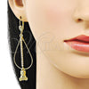 Oro Laminado Long Earring, Gold Filled Style Teddy Bear Design, with White Crystal, Polished, Golden Finish, 5.116.015