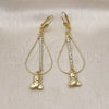 Oro Laminado Long Earring, Gold Filled Style Teddy Bear Design, with White Crystal, Polished, Golden Finish, 5.116.015